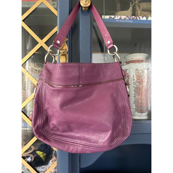 Coach Leather Studded Hobo Shoulder Bag in Plum Purple - Picture 4 of 10